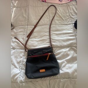 Dooney & Bourke Black Crossbody Bag with Brown Strap